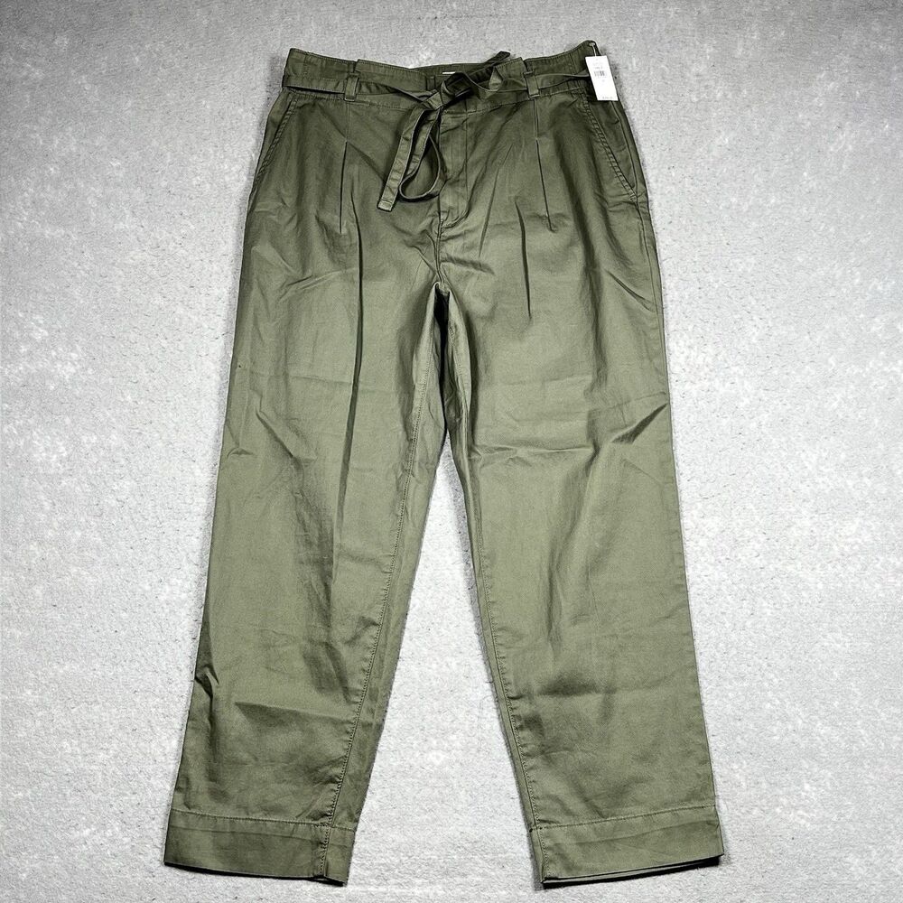 GAP Paperbag Khaki Pants Womens 10 Green NWT Cotton Belted Tapered Cropped